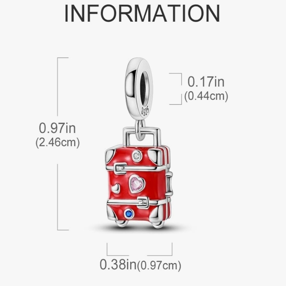Red and Silver Suitcase Charm - Picture 5 of 6